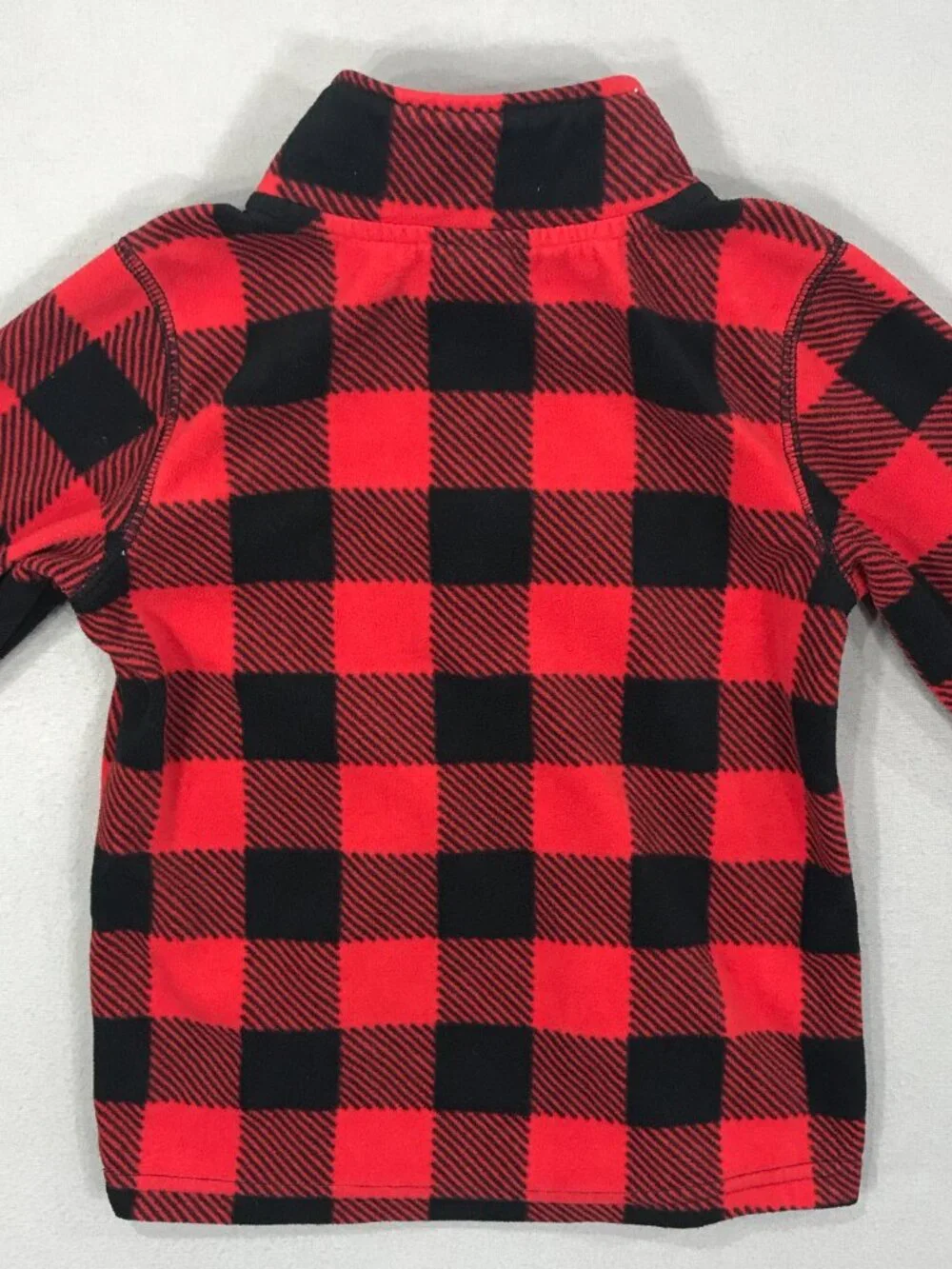 Carter's Sweater Boys 4T Red Black Buffalo Plaid Logo Fleece Pullover Button LS